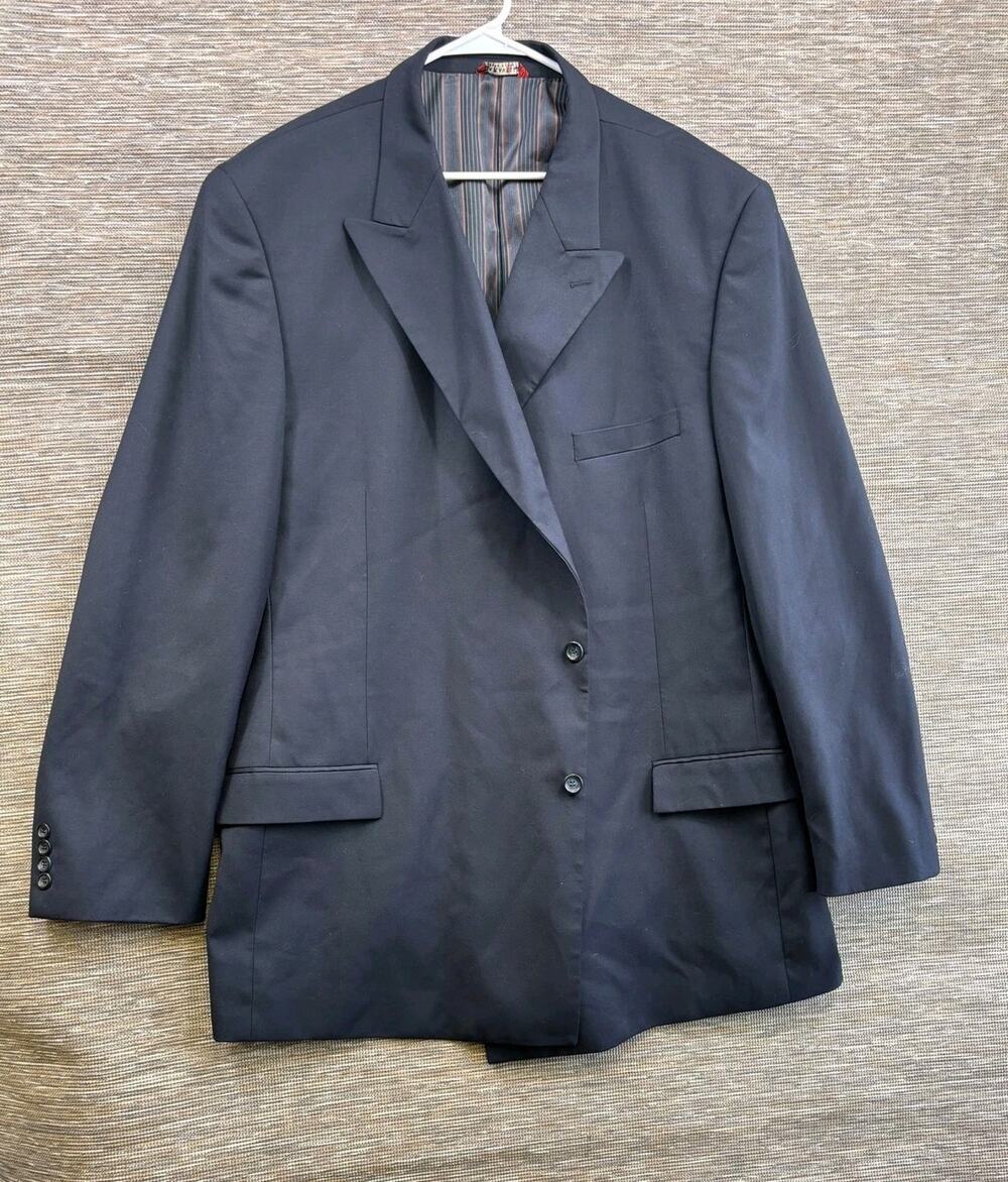 Caravelli Blazer Mens IT 54L Navy Blue Solid Two Button Suit Jacket Lined